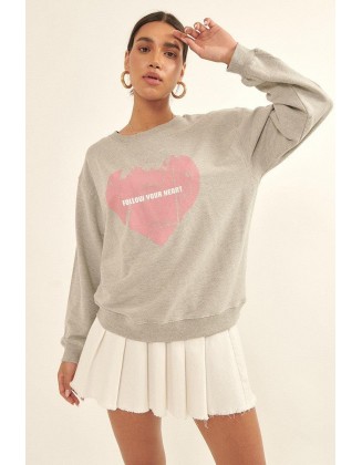 Heart Graphic Print French Terry Knit Sweatshirt